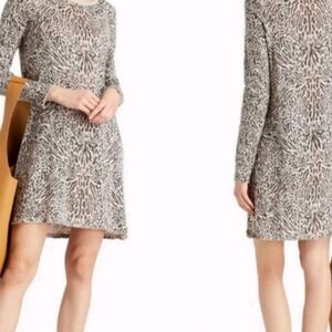 ATM Leopard Print Long Sleeve Tee Crew Neck Mini Dress Sz S